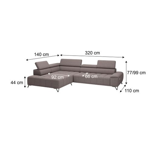 Canapé d'angle gauche relax PALLADIO tissu bubble taupe