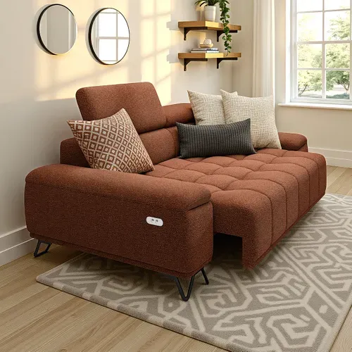 Canapé 3 places relax PALLADIO tissu bubble terracotta vue d'ambiance 1