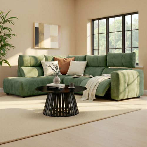 Canapé angle relax électrique gauche UNIVERS tissu forte vert vue d'ambiance 1