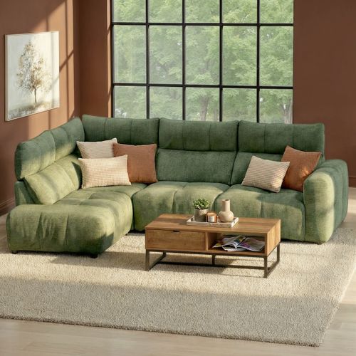 Canapé angle relax électrique gauche UNIVERS tissu forte vert