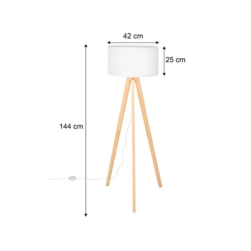 Lampadaire trépied H. 144 cm KIRSTEN 2 Naturel et blanc