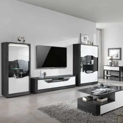 Meuble TV L.170 MATERA Blanc/imitation chêne gris vue d'ambiance 1