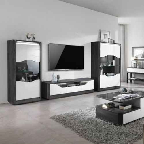Meuble TV L.200 MATERA Blanc/imitation chêne gris