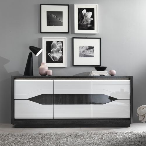 Buffet 3P L.180 MATERA Blanc/imitation chêne gris vue d'ambiance 1
