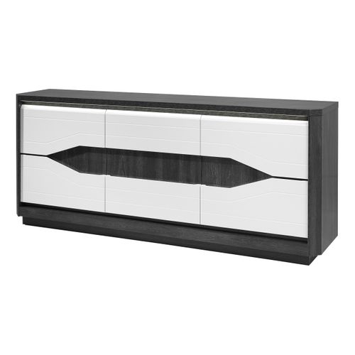 Buffet 3P L.180 MATERA Blanc/imitation chêne gris vue de profil