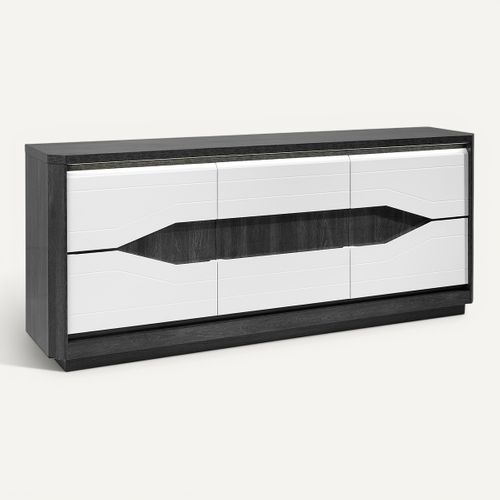 Buffet 3P L.180 MATERA Blanc/imitation chêne gris vue 3/4