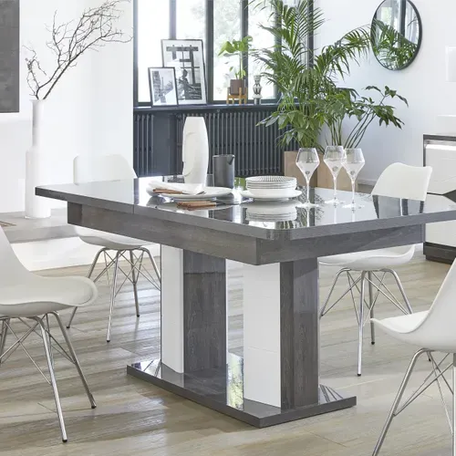 Table  L.160/200 + allonge MATERA Blanc/imitation chêne gris