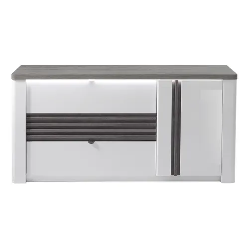 Commode 3 tiroirs 1 porte L.155 cm VERTIGO blanc et imitation chêne gris