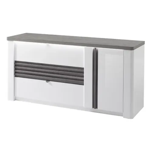 Commode 3 tiroirs 1 porte L.155 cm VERTIGO blanc et imitation chêne gris