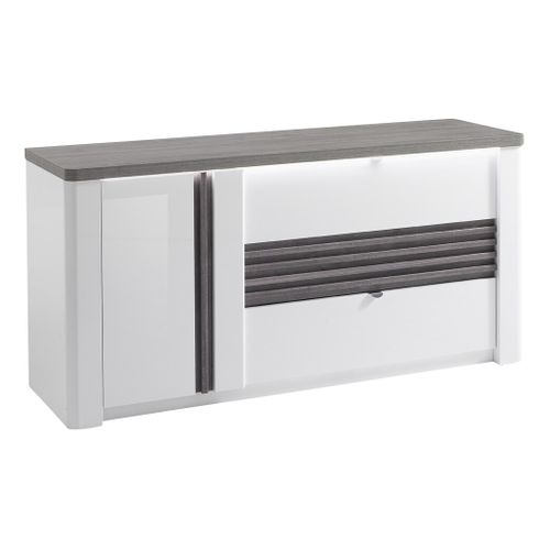Commode 3 tiroirs 1 porte L.155 cm VERTIGO blanc et imitation chêne gris