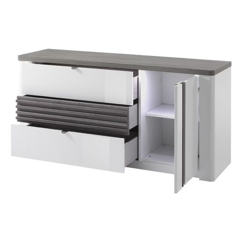 Commode 3 tiroirs 1 porte L.155 cm VERTIGO blanc et imitation chêne gris