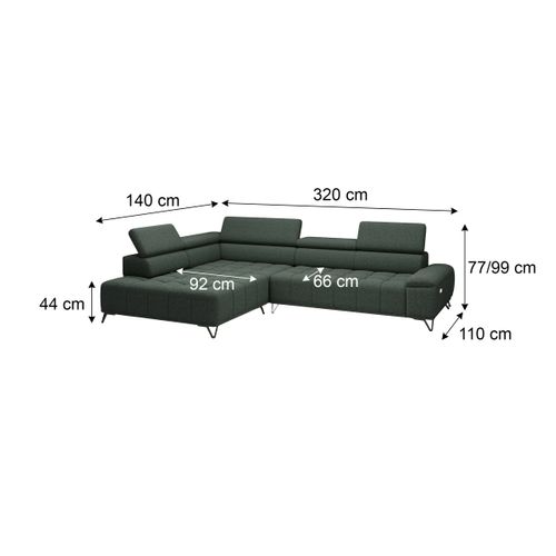 Canapé d'angle gauche relax PALLADIO tissu bubble vert
