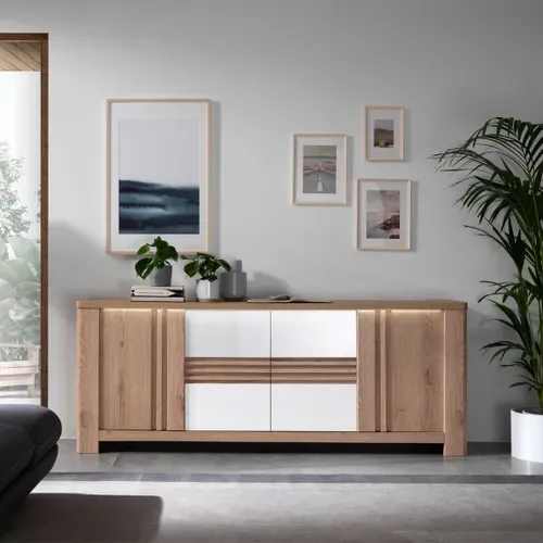 Buffet 4 portes PALAZZO imitation chêne/ blanc vue d'ambiance 1