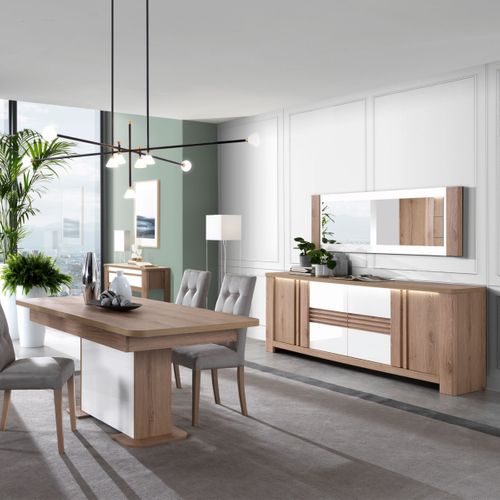 Buffet 4 portes PALAZZO imitation chêne/ blanc