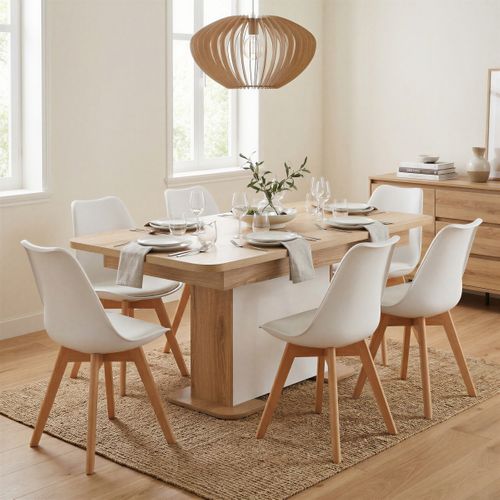 Table extensible L.160/ 200 cm PALAZZO imitation chêne/ blanc vue d'ambiance 1