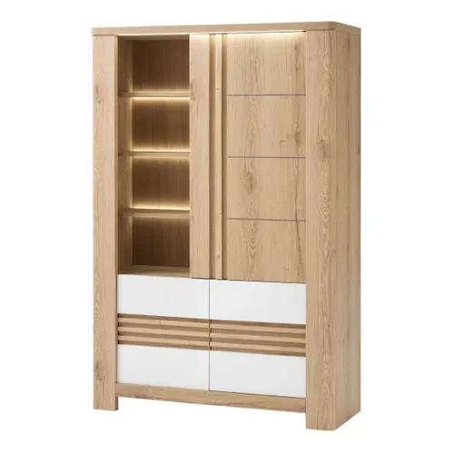 Vitrine 3 portes PALAZZO imitation chêne/ blanc vue de profil