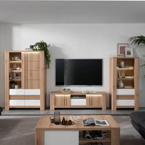Meuble TV PALAZZO imitation chêne/ blanc vue d'ambiance 1