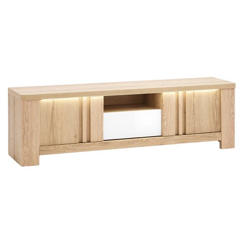 Meuble TV PALAZZO imitation chêne/ blanc vue 3/4