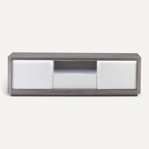 Meuble TV L.170 cm CARTESIA imitation chêne gris et blanc vue de face