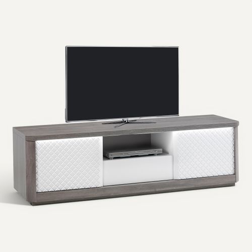 Meuble TV L.170 cm CARTESIA imitation chêne gris et blanc vue 3/4