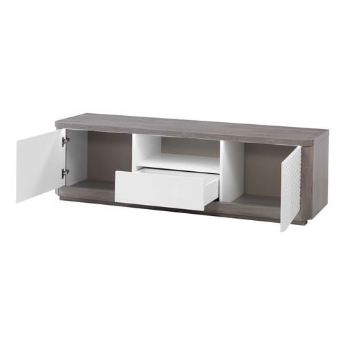 Meuble TV L.170 cm CARTESIA imitation chêne gris et blanc