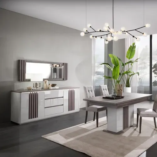 Buffet 2P/3T L 210 PESARO imitation chêne gris et gris