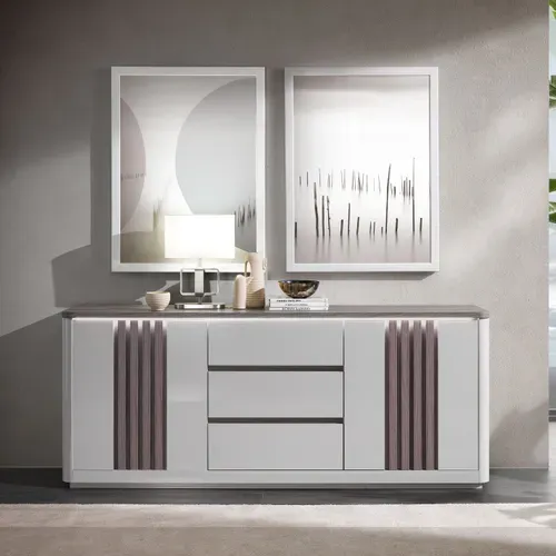 Buffet 2P/3T L 210 PESARO imitation chêne gris et gris