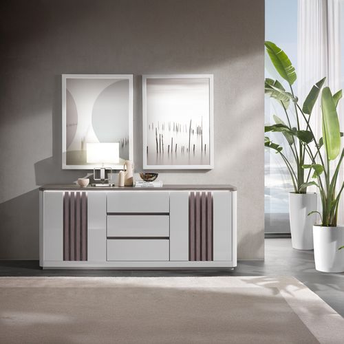 Buffet 2P/3T L. 170 cm PESARO imitation chêne gris et gris vue d'ambiance 1