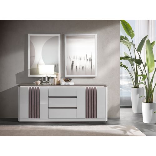 Buffet 2P/3T L. 170 cm PESARO imitation chêne gris et gris