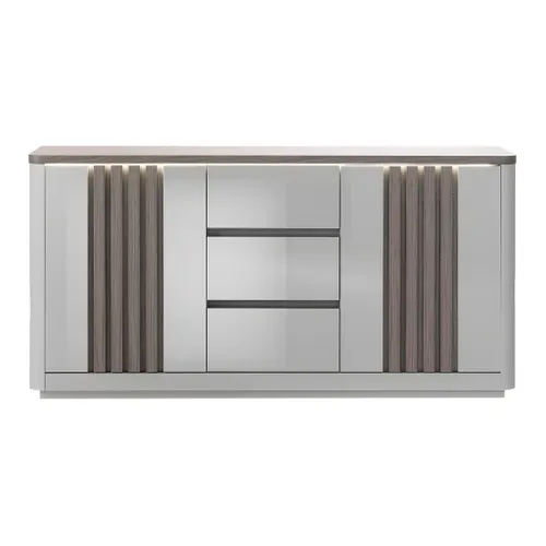 Buffet 2P/3T L. 170 cm PESARO imitation chêne gris et gris vue de face