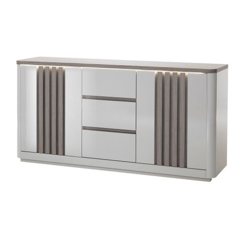 Buffet 2P/3T L. 170 cm PESARO imitation chêne gris et gris vue de profil