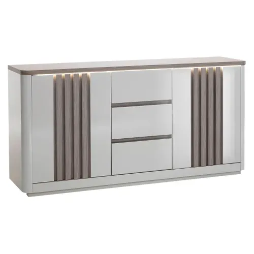 Buffet 2P/3T L. 170 cm PESARO imitation chêne gris et gris vue 3/4