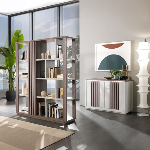Buffet 2 portes L125 PESARO imitation chêne gris et gris
