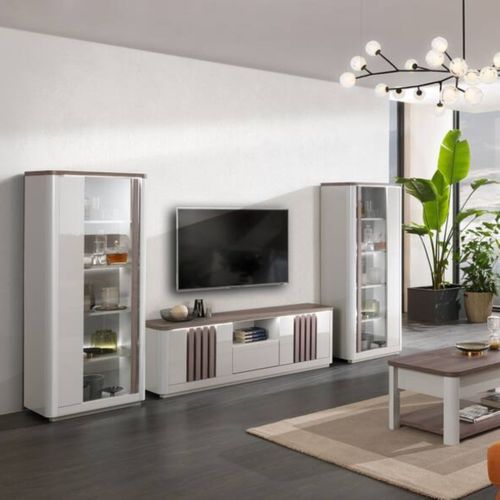 Meuble TV  L 210 PESARO Imitation chêne/gris