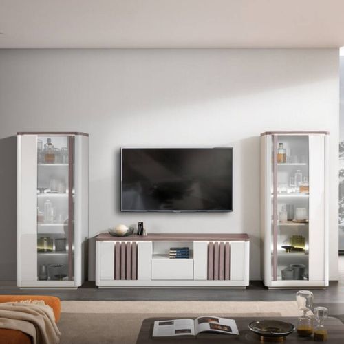 Meuble TV  L 210 PESARO Imitation chêne/gris