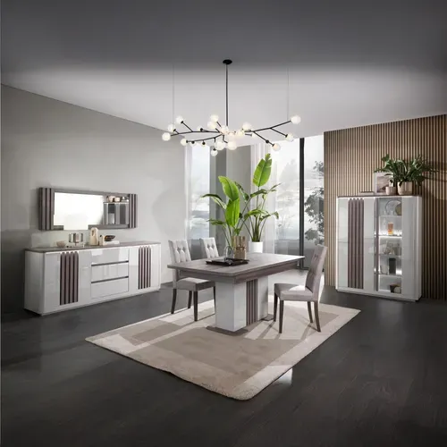 Vitrine 3P PESARO imitation chêne gris et gris