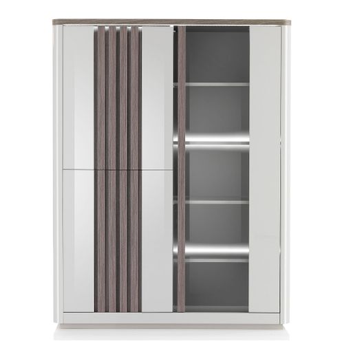 Vitrine 3P PESARO imitation chêne gris et gris vue de face