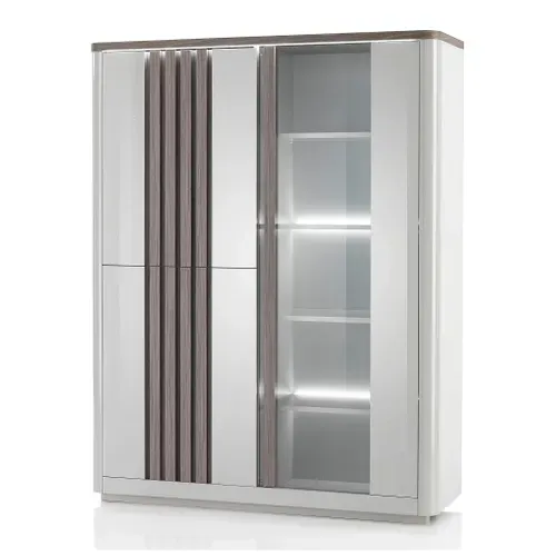 Vitrine 3P PESARO imitation chêne gris et gris vue de profil