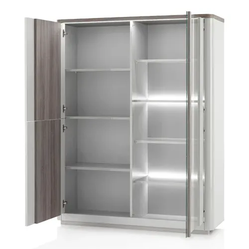 Vitrine 3P PESARO imitation chêne gris et gris