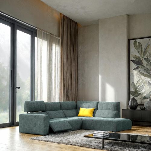 Canapé angle relax électrique droit UNIVERS tissu sajma vert vue d'ambiance 1