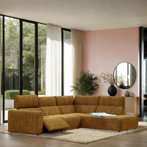 Canapé angle relax électrique droit UNIVERS tissu sajma jaune vue d'ambiance 1