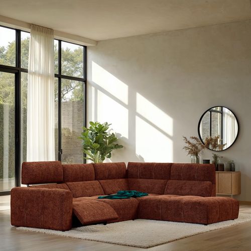 Canapé angle relax électrique droit UNIVERS tissu sajma brique vue d'ambiance 1
