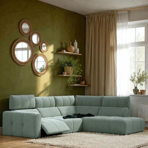Canapé angle relax électrique droit UNIVERS tissu oro lichen vue d'ambiance 1