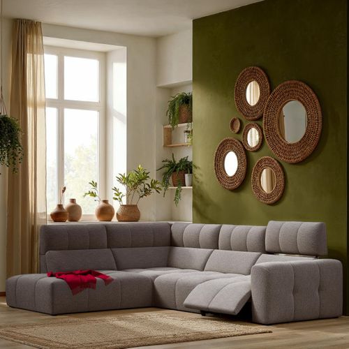 Canapé angle relax électrique gauche UNIVERS tissu oro taupe