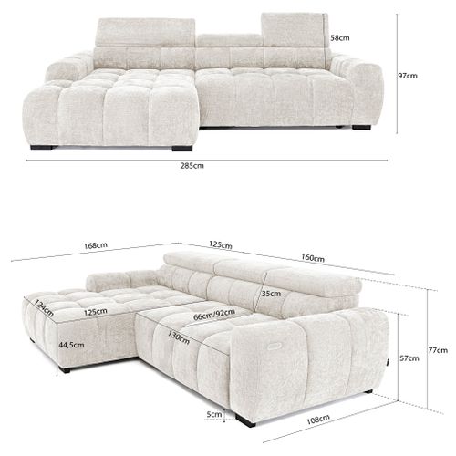 Canapé d'angle relax AUGUSTIN méridienne droit blanc cassé
