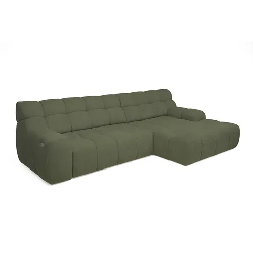 Canapé d'angle relax COCOON méridienne droit tissu vert vue 3/4