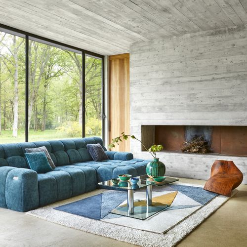 Canapé d'angle relax COCOON méridienne droit bleu clair vue d'ambiance 1