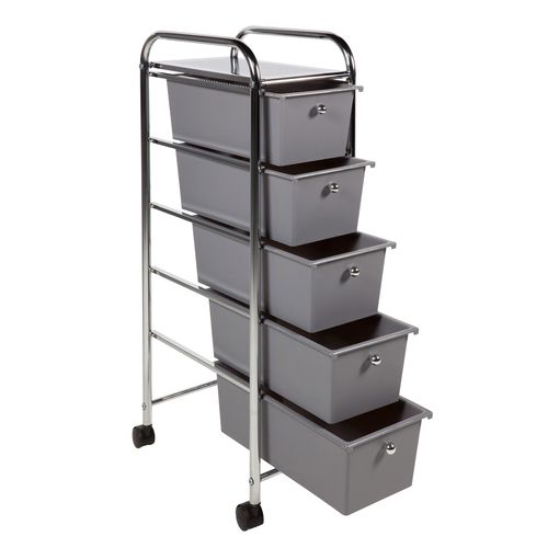 Desserte 5 tiroirs OSCAR Chrome / Gris vue de profil