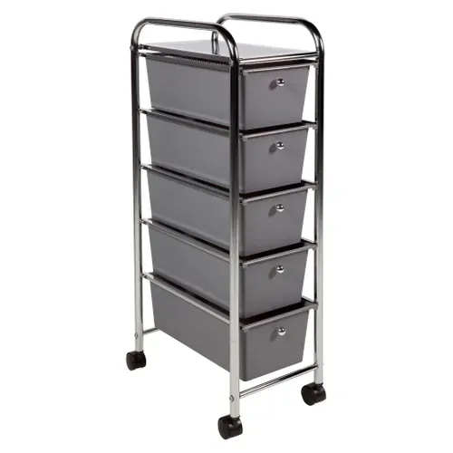 Desserte 5 tiroirs OSCAR Chrome / Gris vue 3/4