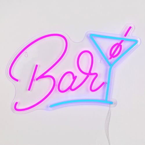 Néon mural LED USB L. 40 cm BAR Rose et bleu vue de face